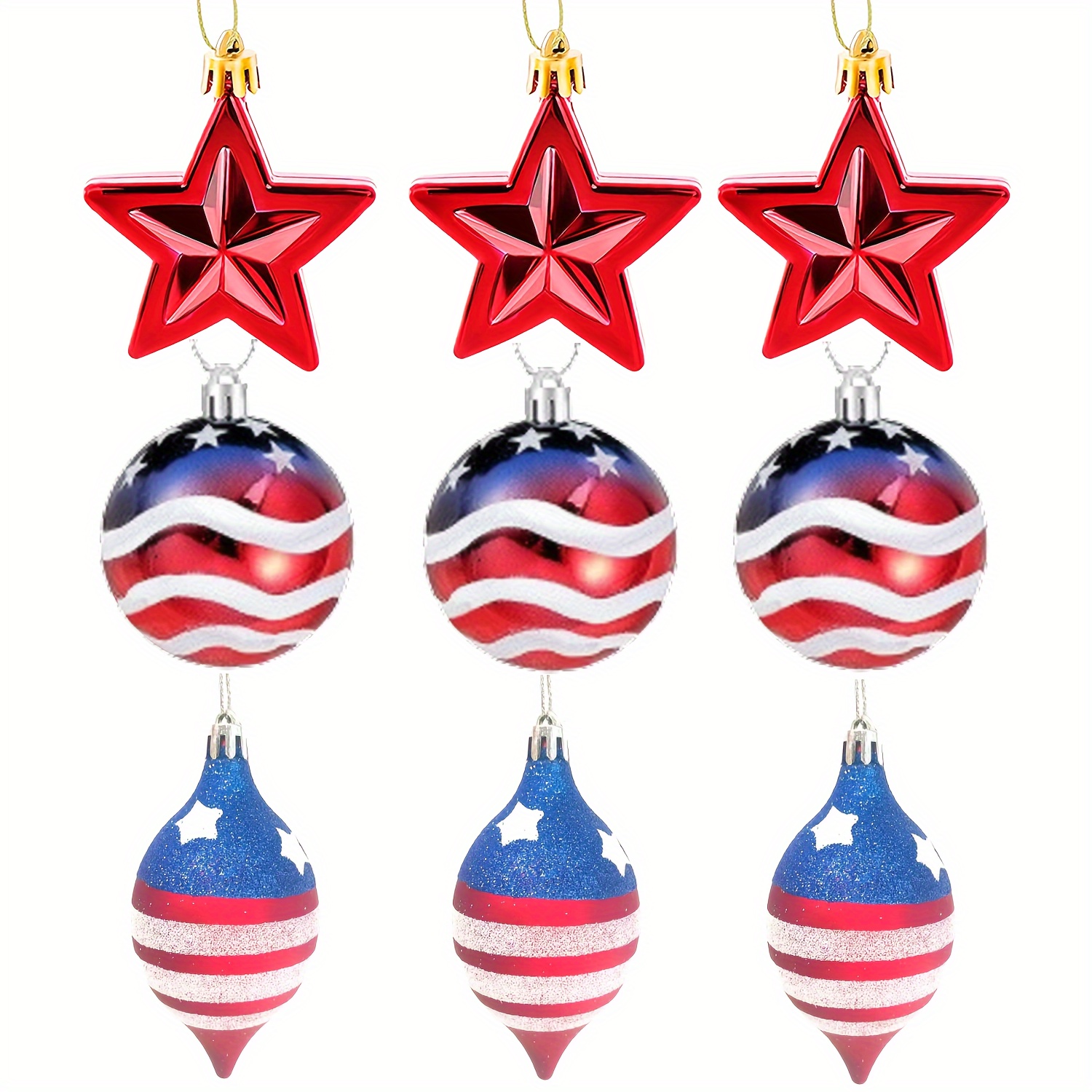 

9pcs Patriotic Christmas Ornaments Set, Traditional Plastic Ball Pendants, No-electricity Decor For Home, Party, Tree, Indoor & Outdoor, Suitable For Christmas, 4th, Graduation