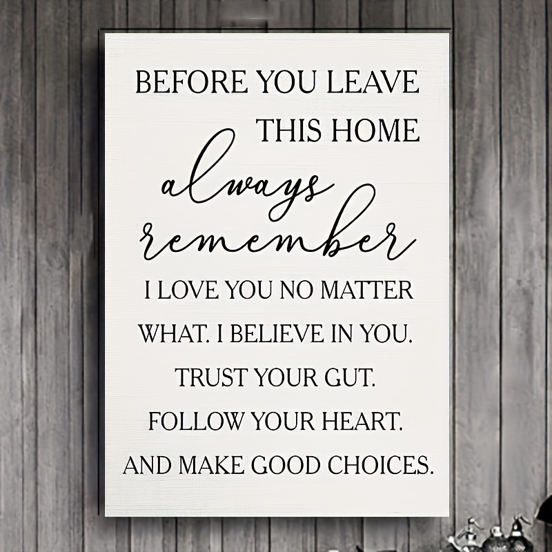 

1pc Wood Frame Canvas Painting Canvas Poster, Modern Art, You Leave This Home Always Remember Grey Typographic Wall Art, Black And Grey Love Quote Canvas Wall Art Artwork, Eid Al-adha Mubarak