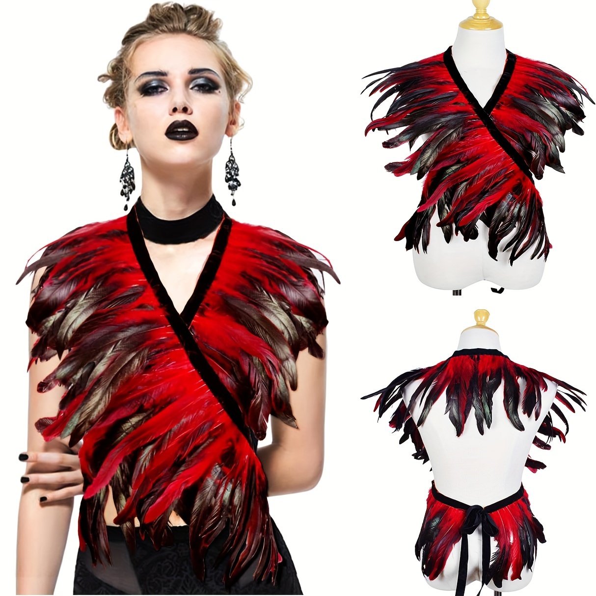 

Gothic Faux Feather Shawl Vest - Non-stretch, Knit Polyester For Halloween & Cosplay Parties, Role-playing, Stage Performance, Holiday Party