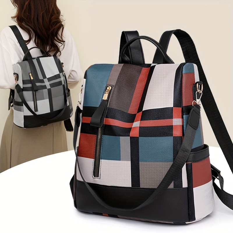 

Fashion Colorblock Backpack Purse, Anti-theft Travel Daypack, Fashion Two-way Shoulder Bag, Travel Work Commuter Schoolbag