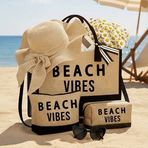letter piece handbag set lightweight linen handbag makeup tool organizer shopping bag portable travel beach a for