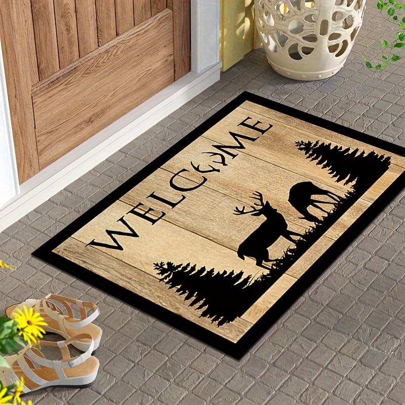 

1pc, Rustic Welcome Door Mat With Deer & Forest Design, Non-slip Thick Soft Carpet For Entryway, Living Room, Bedroom, Kitchen, Bathroom, Laundry, Hallway, Foyer, Game Room, Home & Patio Decor