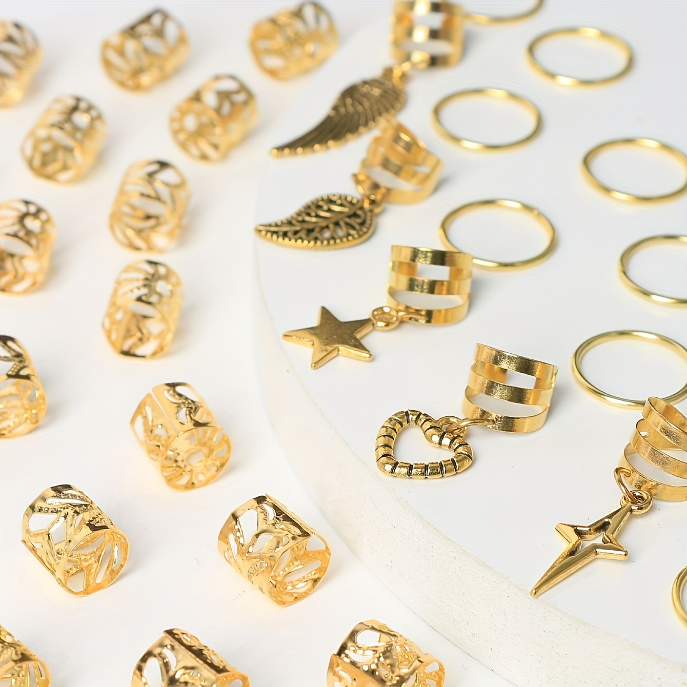 45pcs Alloy Braid Hair Rings Hippie Style Dreadlock Hair Accessories with  Star, Leaf, Heart Moon Charms, Golden-Tone Intricate Cut-Out Designs for