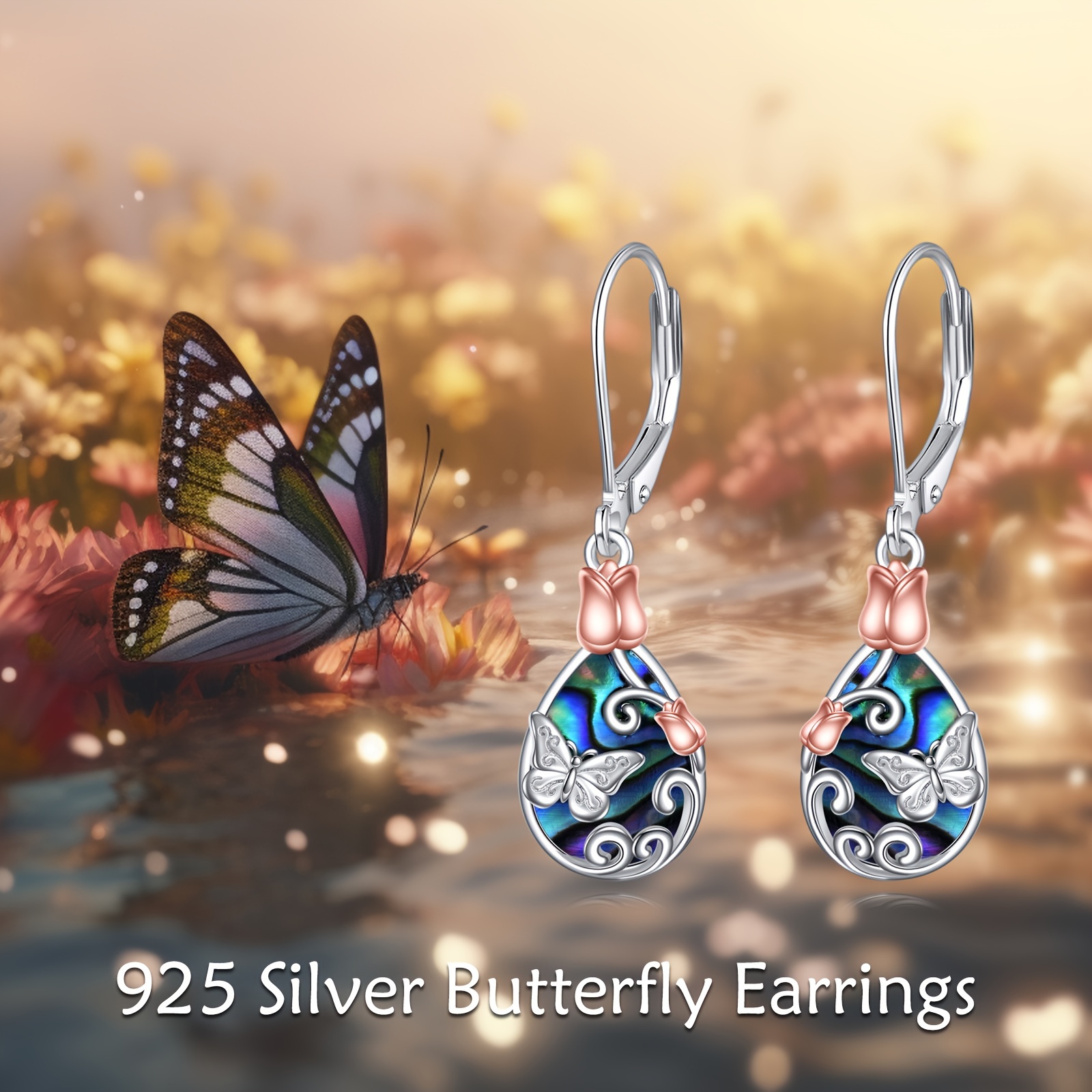   leverback earrings 925 sterling silvery rose flower   dangle teardrop earrings jewelry birthday gifts for women Product details 2