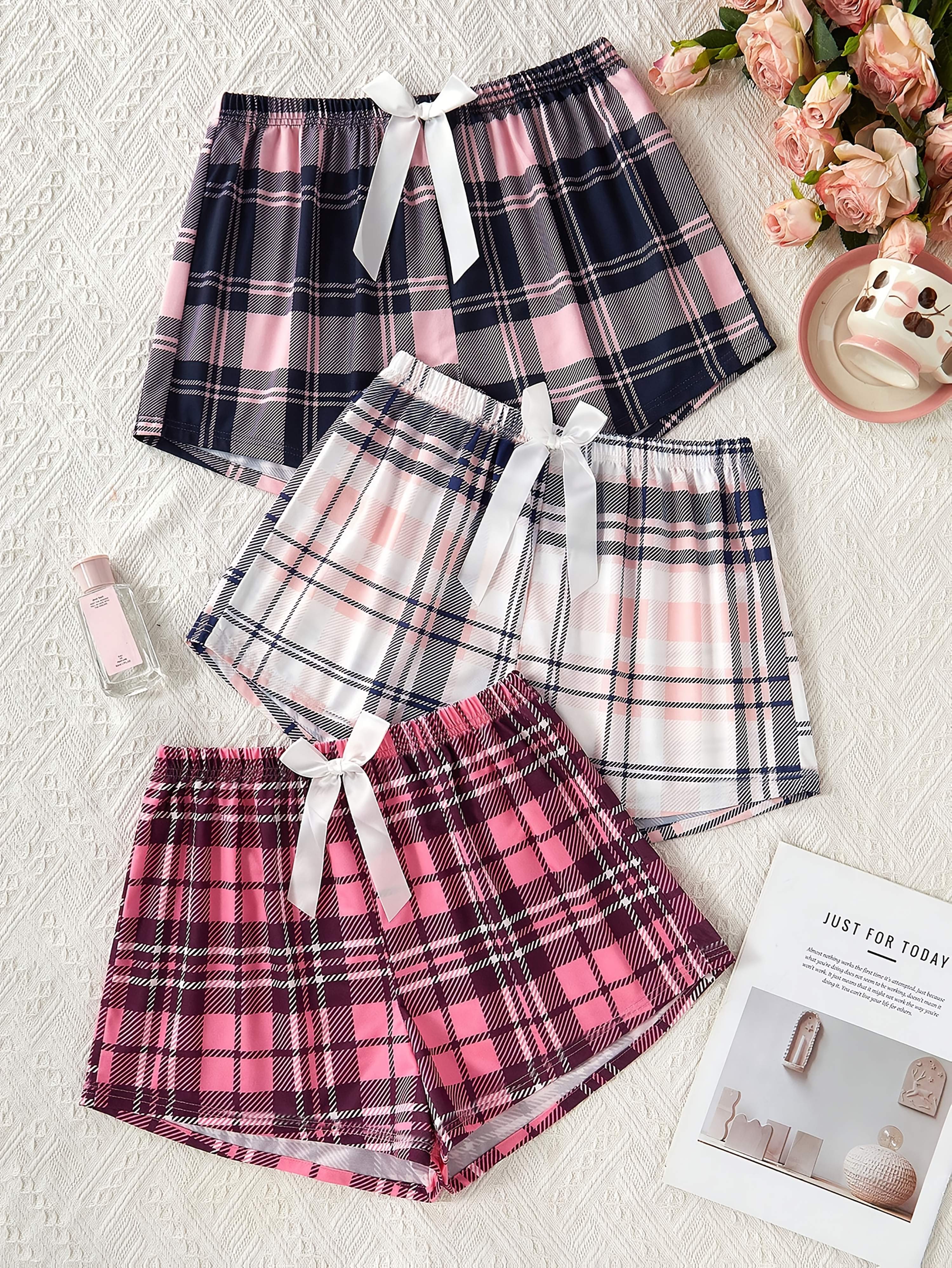 Pajama Bottoms Plus Size Pajama Shorts Pink Plaid Shorts Pyjama