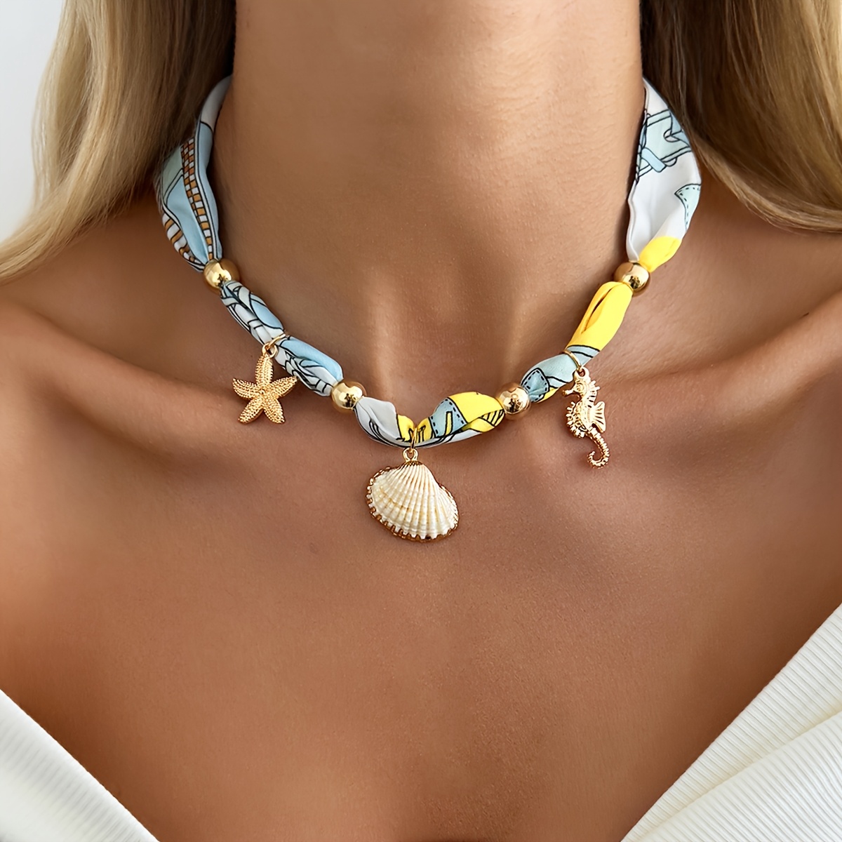 TEMU 1 collar con colgante de metal con oceánicos de estilo vacacional moderno, collar con de bufanda de estilo bohemio, para fiestas y vacaciones de