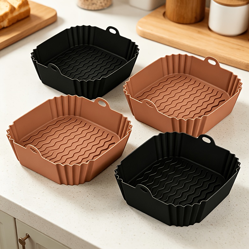 4-pack Reusable Silicone Air Fryer Liners, Easy Clean Air Fryer Basket Pads, Heat Resistant Baking Trays For Air Fryer, Oven And Kitchen Cooking Additions