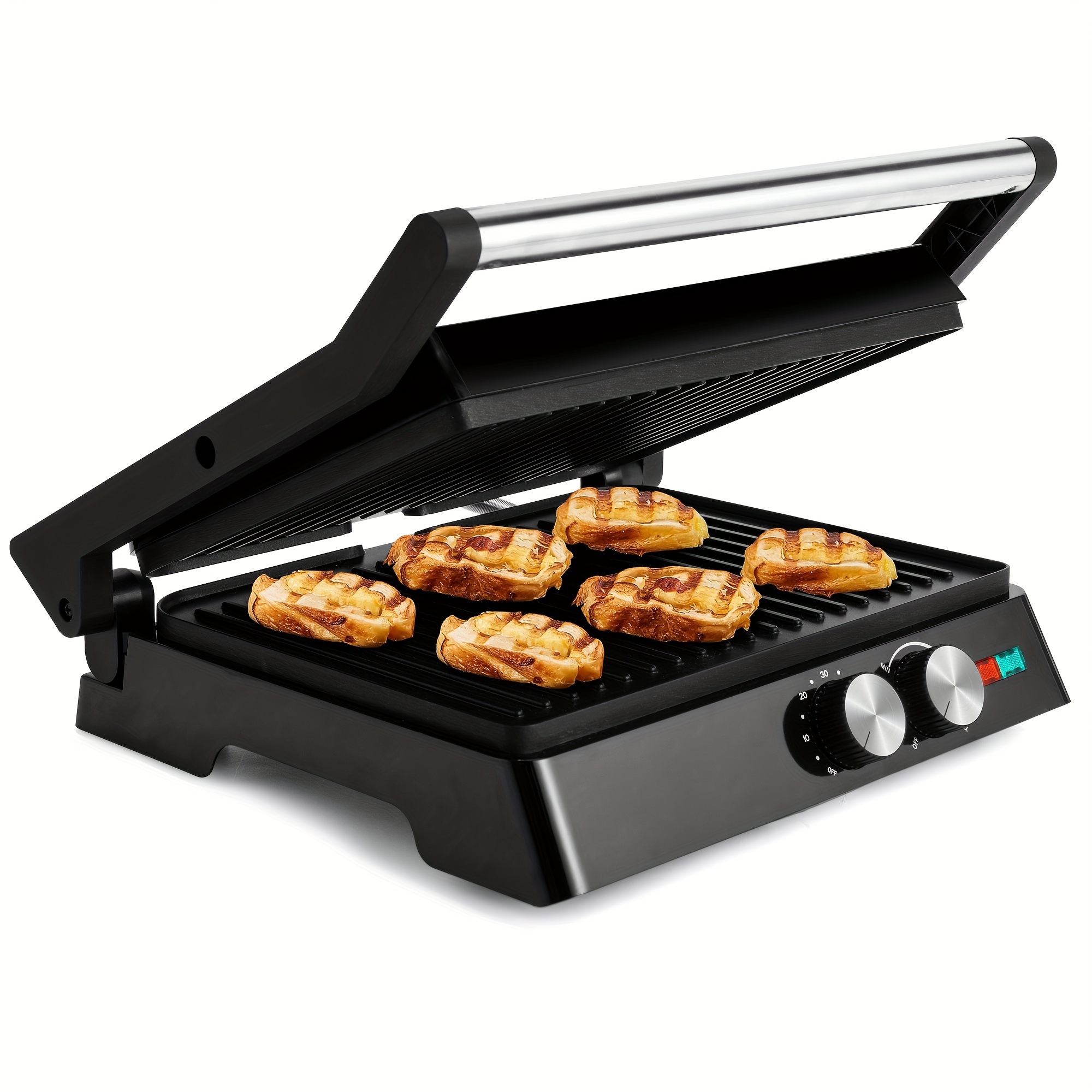 Ultimate 3-in-1 Electric Indoor Grill – Panini Press with Non-Stick Cooking Plates, Opens 180-Degree Gourmet Sandwich Maker, Floating Hinge Fits All Foods, Panini Press Grill with Grease Tray 17 3-in-1 Electric Indoor Grill - Panini Press with Non-Stick Cooking Plates, Opens 180-Degree Gourmet Sandwich Maker, Floating Hinge Fits All Foods, Panini Press Grill with Grease Tray