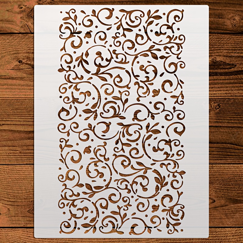 Image of 1pc Large Reusable Floral Stencil With Washable Suitable For Furniture, Walls, Doors, Windows, Cabinets - Diy Crafts,, Murals - 16"x12" ( Templates For Borders, Patterns, Hand-painted Designs)