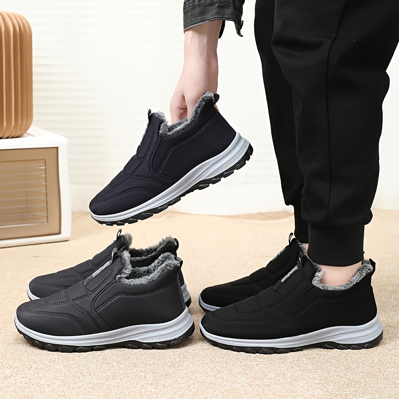 winter mens large size outdoor short boots fleece lined warm non slip pvc sole round toe design black casual hiking shoes suitable for all   Product details 1