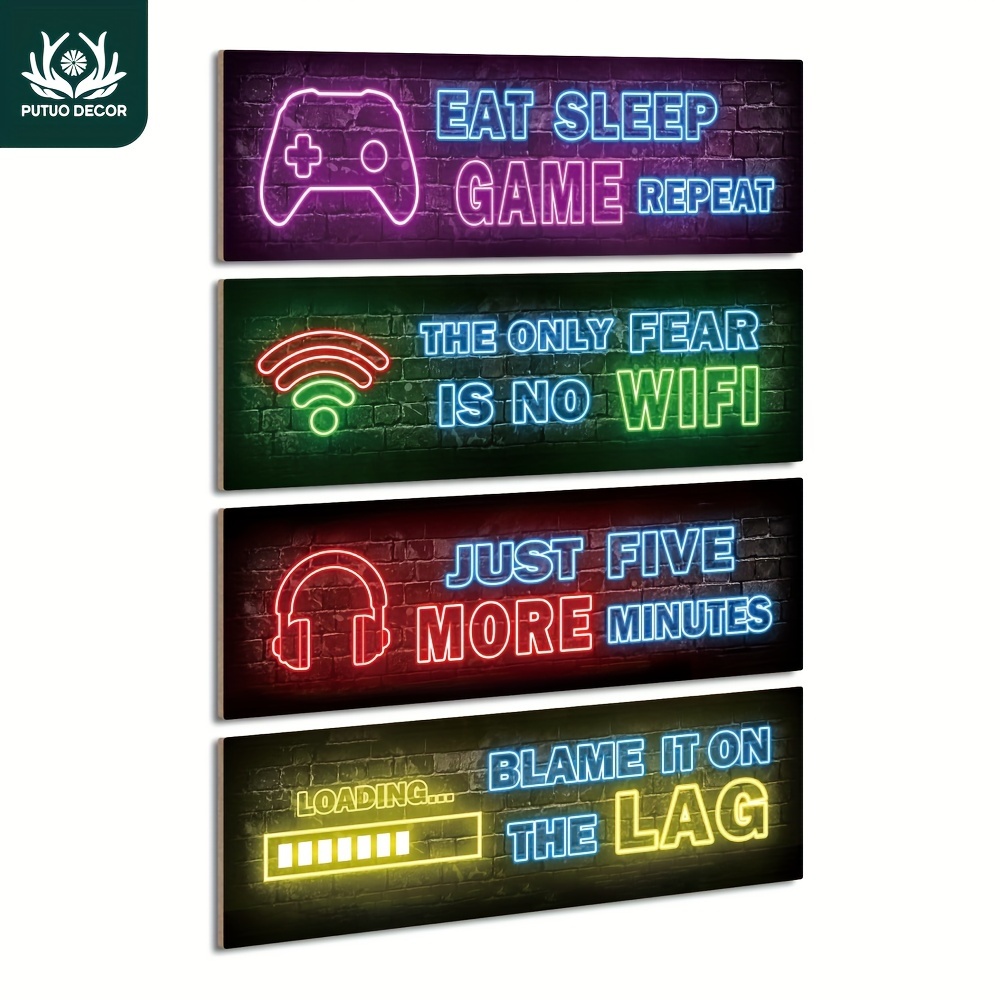 

Putuo Decor 4 Pcs Printed Neon Gaming Wooden Sign, Teen Boys Room Decorations, Gamer Decor For Bedroom Wooden