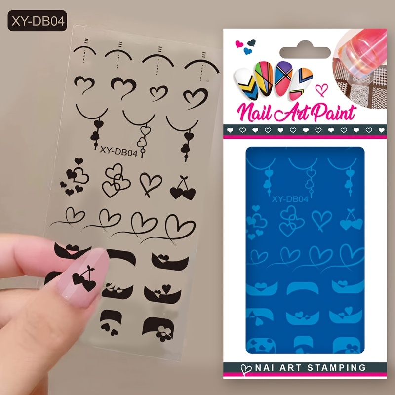 Nail Stamping Plate for French Lines and Heart Patterns