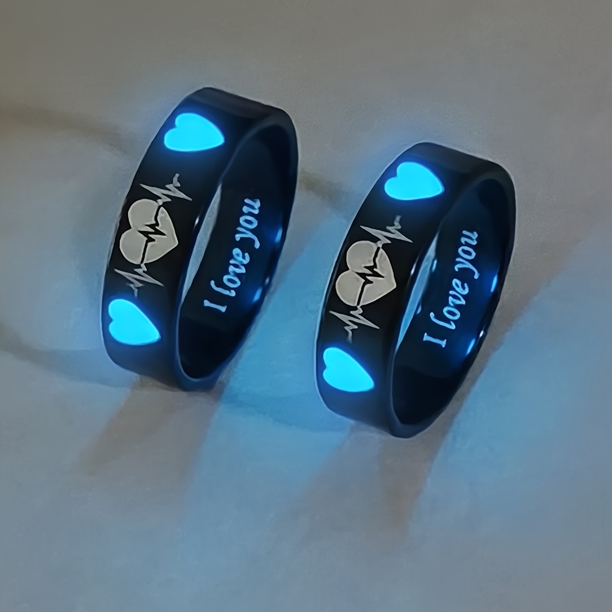 E-shop 2er-Set Leuchtende Herzschlagmuster "Ich liebe dich" Partnerringe Herzschläge für dich Valentinstag Geständnis Schmuck