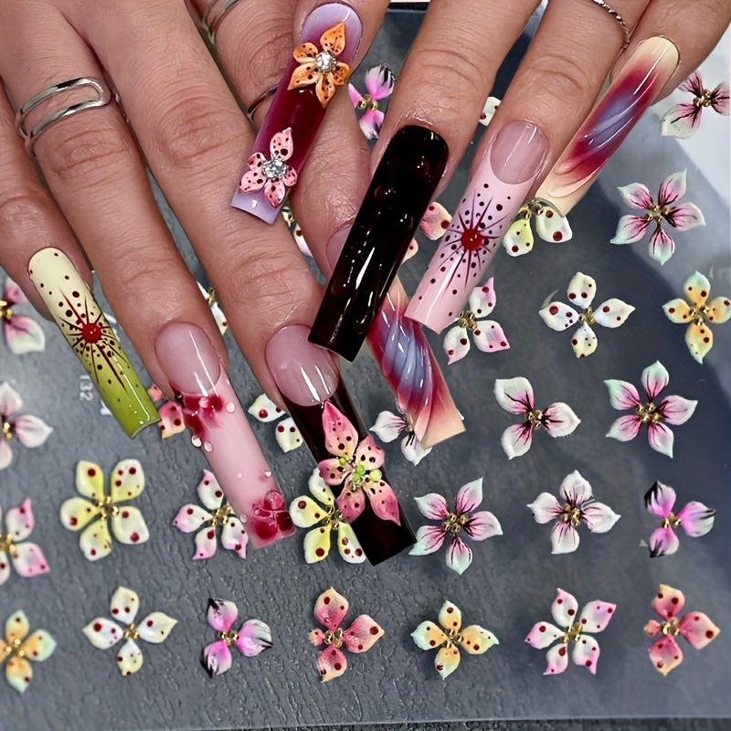 

1 Pcs Flower Nail Decal Nail Decoration Colorful Three- Flower Decal Decoration
