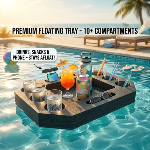 bandeja negra para piscina, mesa multifuncional para snacks con compartimento para teléfono, bandeja para en piscina, spa, en , accesorio de piscina seguro para alimentos ( 1 bolsa impermeable para teléfono)