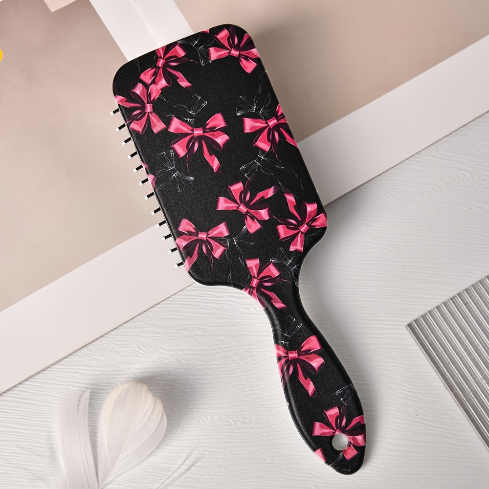 TEMU Ergonomic Hair Brush For Normal Hair - Large Size Scalp Massager Comb With Nylon Bristles, Abs Plastic Handle, Comfortable Cushion For All Hair Types - Classic Bowknot