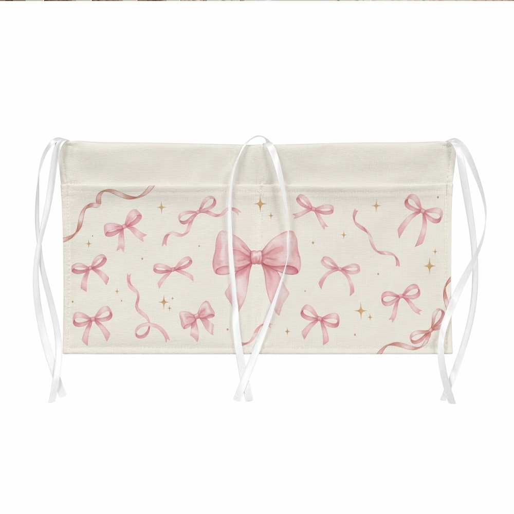 TEMU 1pc Romantic Coquette Storage Item Hanging Organizer, Ribbon Bow Delicate Line Element, Tiered Fabric Hanging Bag, Suitable For Tableware,
