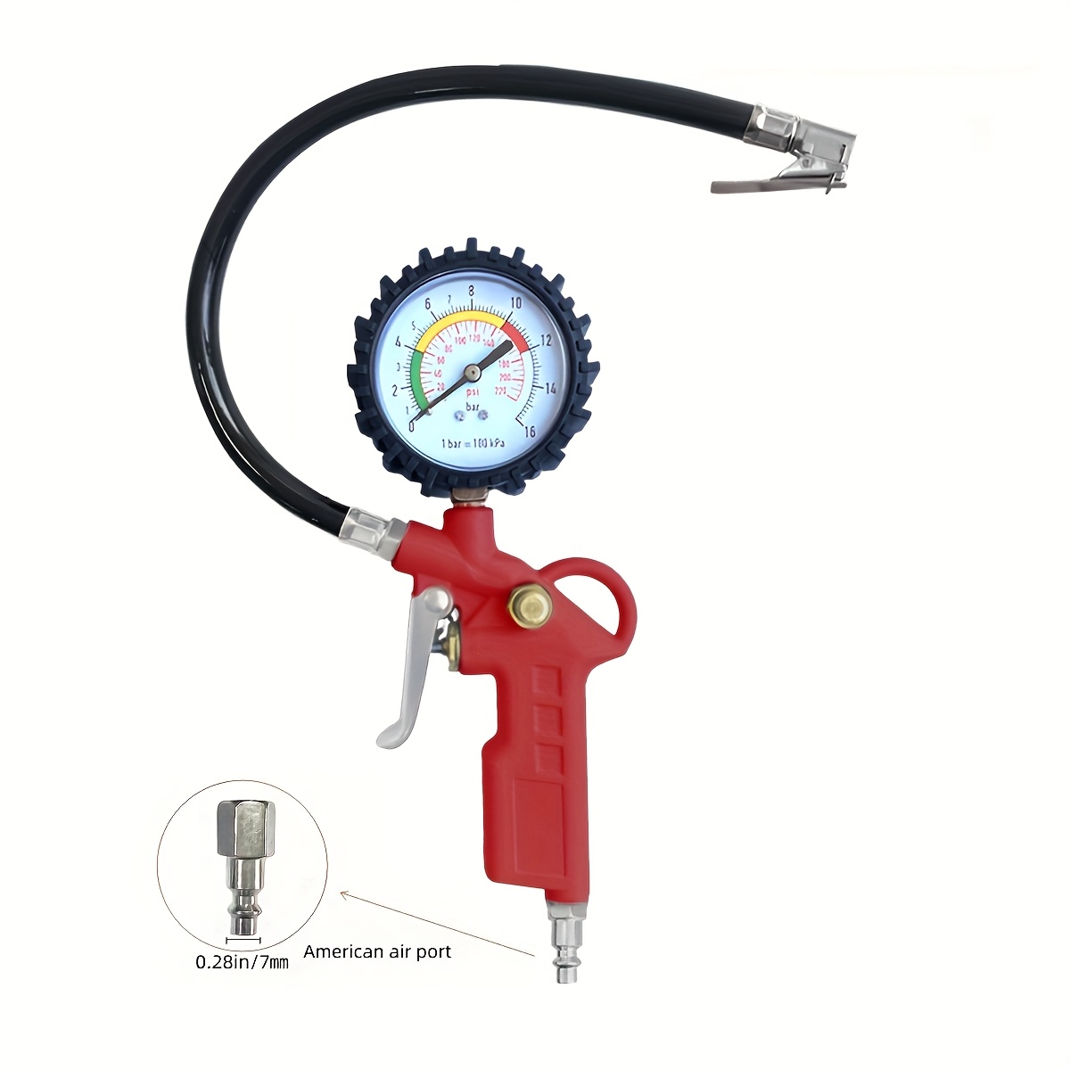 Image of One-piece Tire Pressure Gauge, Tire Inflator With Gauge, Tire Pressure Accuracy Detector, Auto Repair Tool With Rubber Hose
