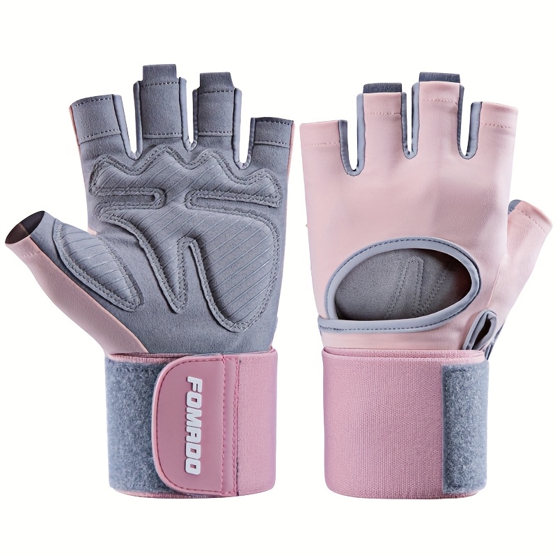 E-shop 1 Paar Atmungsaktive Damen-Gymnastikhandschuhe - Rosa & Grau Gewichtheberhandschuhe mit Ausgezeichneter Greifkraft, Polstern, Verstellbarem