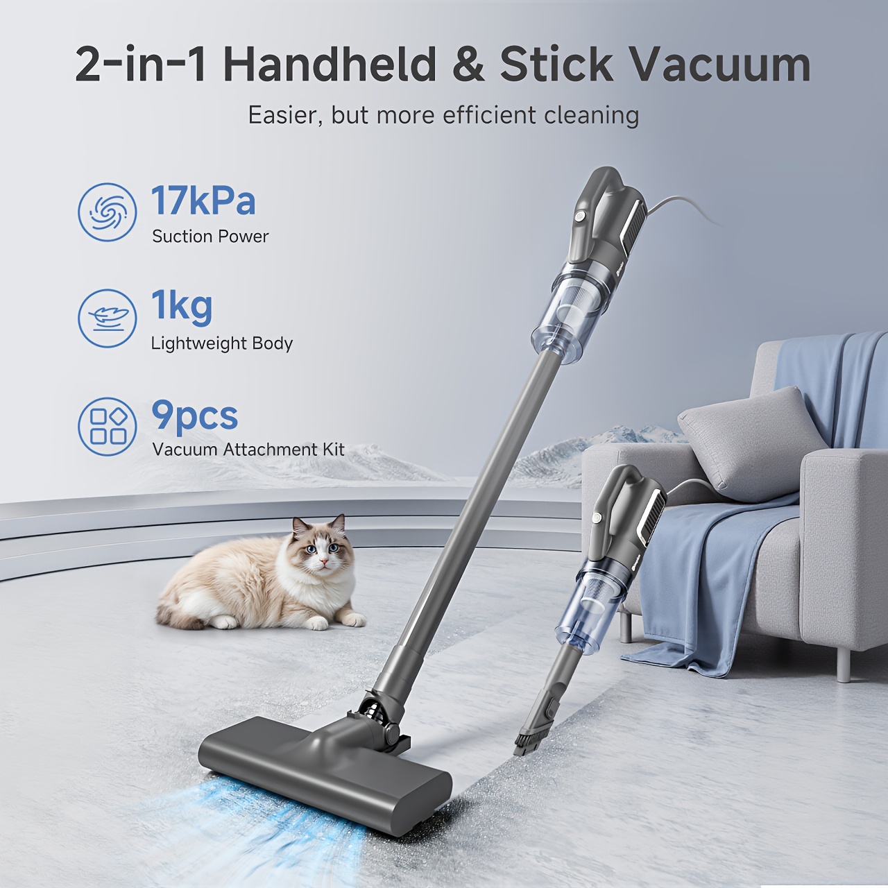 Image of Simplus Vacuum Cleaner, 1kg Main Unit, 17000pa Powerful Suction, 4-layer High- Hepa Filtration, Brush Head Replacements, 24cm Head To Hair , 4m Power Cord, Floor Brush Rotated Flexibly