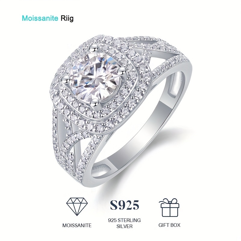 

1ct Moissanite Ring 925 Sterling Silver Women's Ring Jewelry Decoration Mother's Day Valentine's Day Proposal Engagement Wedding Gift Anniversary Gift Birthday Gift