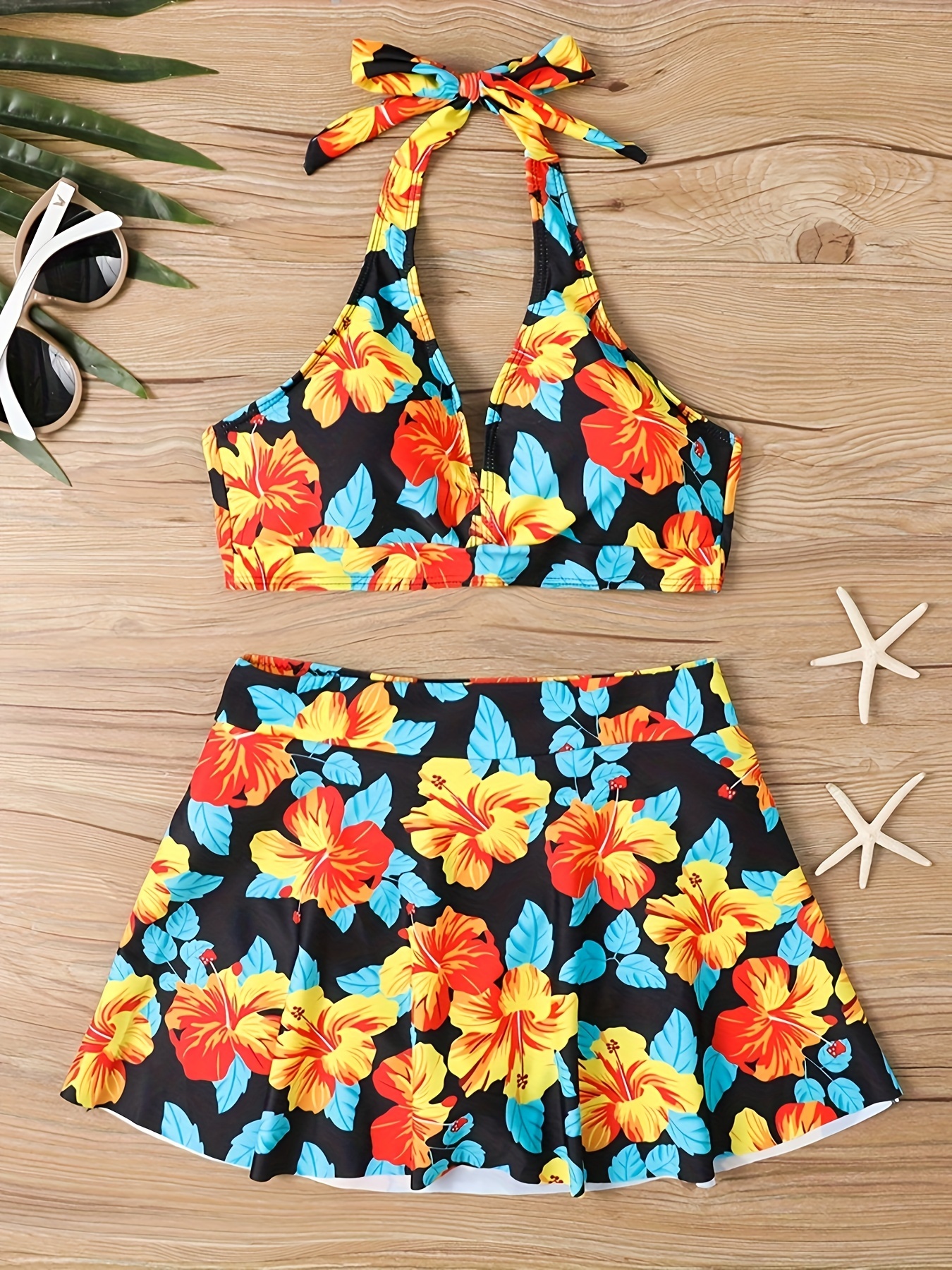 Breast Support Swimsuits for Women Womens Bikini Sets High Waisted Two  Piece Swimsuits Floral Print Swimwear