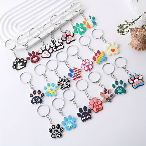 2d flat colorful paw keychain random 10pcs colorful cat paw dog paw keychain cross border bag flat keychain