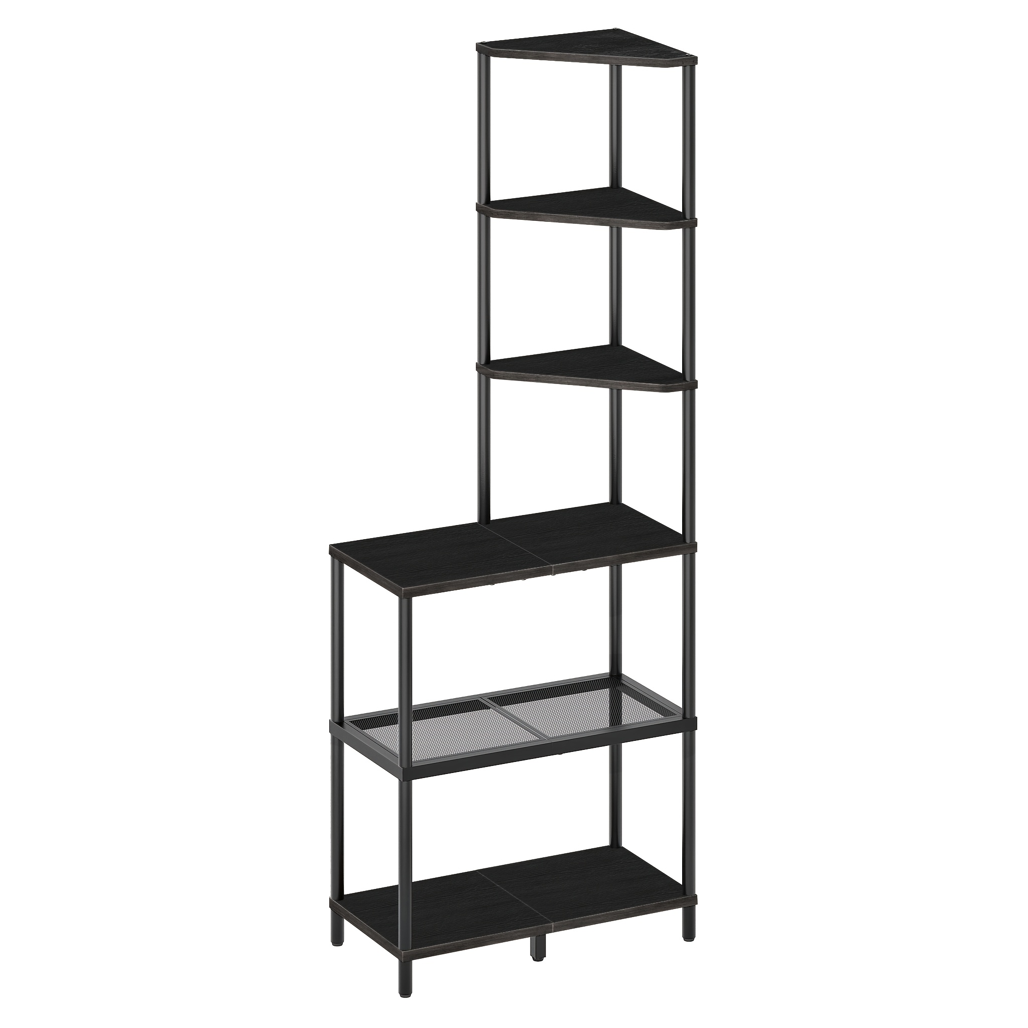 TEMU 6-tier Corner Shelf, Tall Black Metal Corner Storage Rack With Sturdy Particleboard Shelves, Max 15kg Per Large Shelf, Slim Freestanding Corner