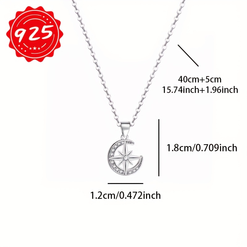 925 Silver Star Moon Pendant Necklace Hypoallergenic Single Pack