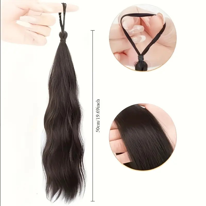 2pcs set of synthetic hair long wavy braided ponytail band with elastic rubber band straight style womens elastic hair loop suitable for hairstyles wigs details 3