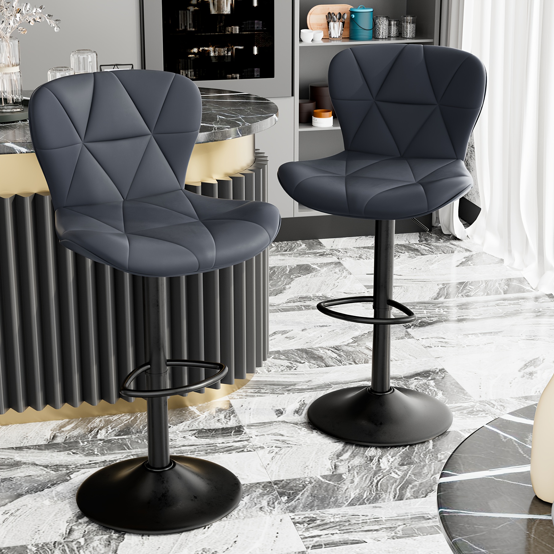 2/4 Sets Dining Chairs , Kitchen Chairs, Backrest Kitchen Chairs, Height Adjustable With Backrest, 360° Rotation, Faux Leather, For Restaurant, Dining Room, Kitchen Island