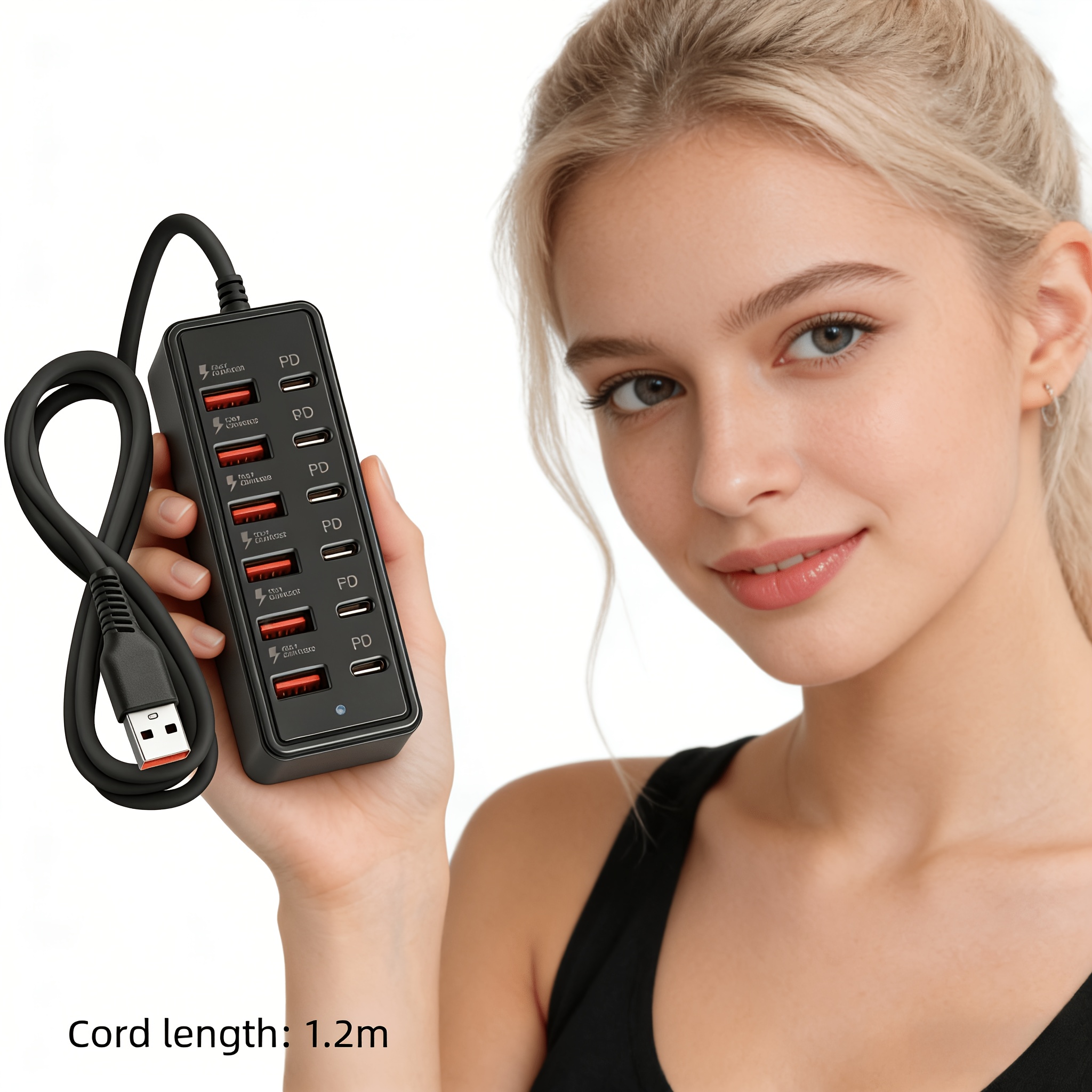 Najnovejši 12-portni USB 2026, 6 USB + 6 Type-C PD 66W postaja za hitro polnjenje pametnih telefonov, tablic, prenosnikov in PD , kompaktni