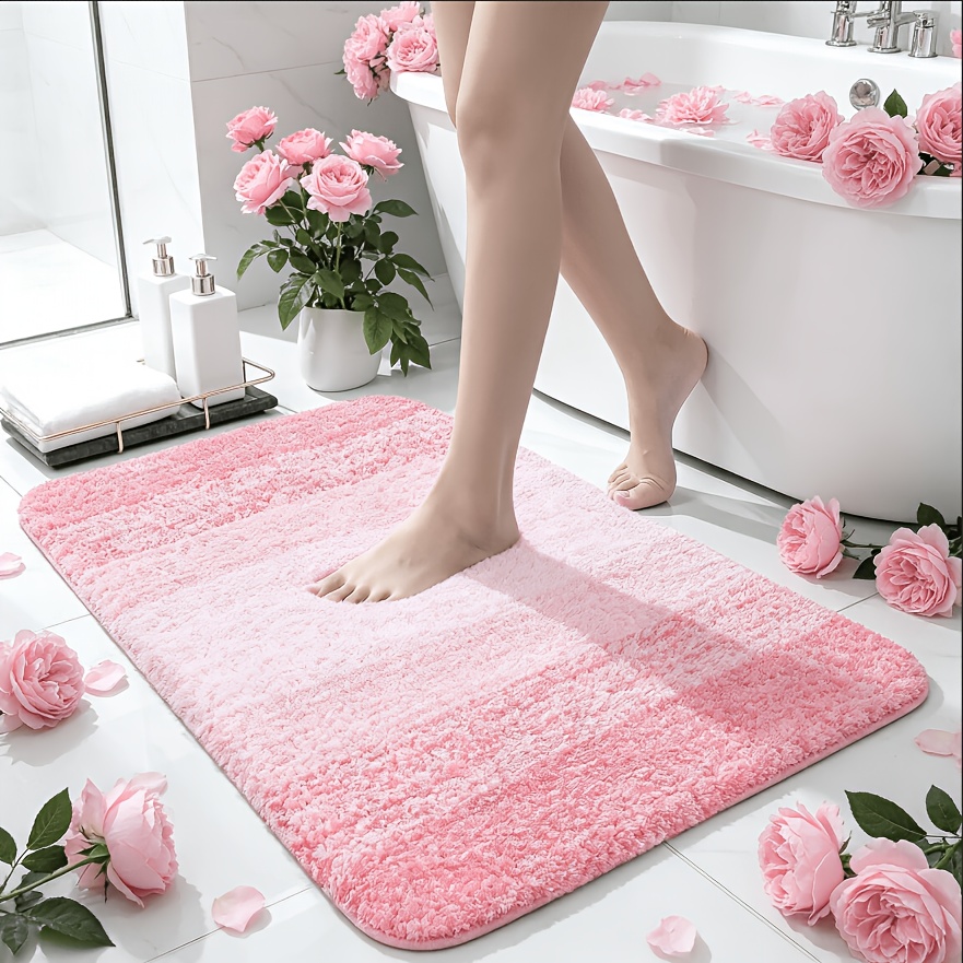 TEMU Absorbent Bath Suitable For Bathroom Floor, Tub & Shower - Quick-dry Machine Washable Non-slip Bath Mat With Rubber Backing, Thick Cushioned