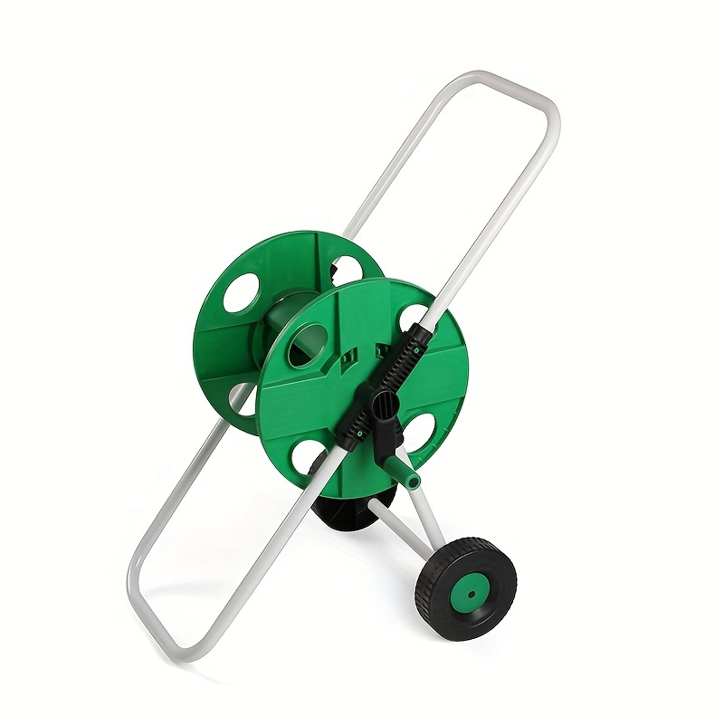 

1pc, Green Metal Garden Hose Reel, Heavy-duty Aluminum Frame, Anti-slip Wheels, Easy To Use And Store, Perfect For Gardening, Car Washing, And Cleaning