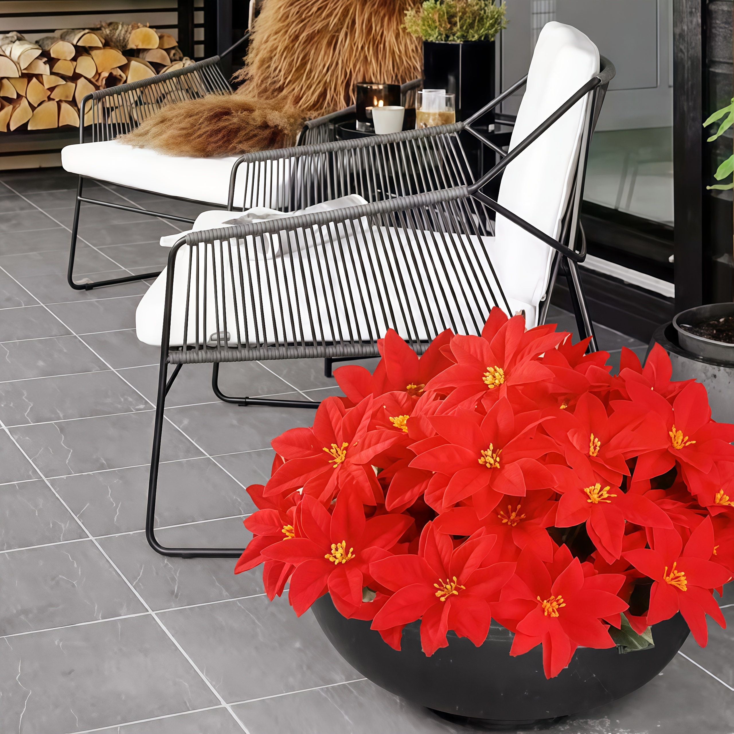 Künstliche Weihnachtssterne Mit Metallvasen – 6 Sets In Rot, Grün, Weiß, Inkl. Beeren, Tannennadeln & Schaumstoff