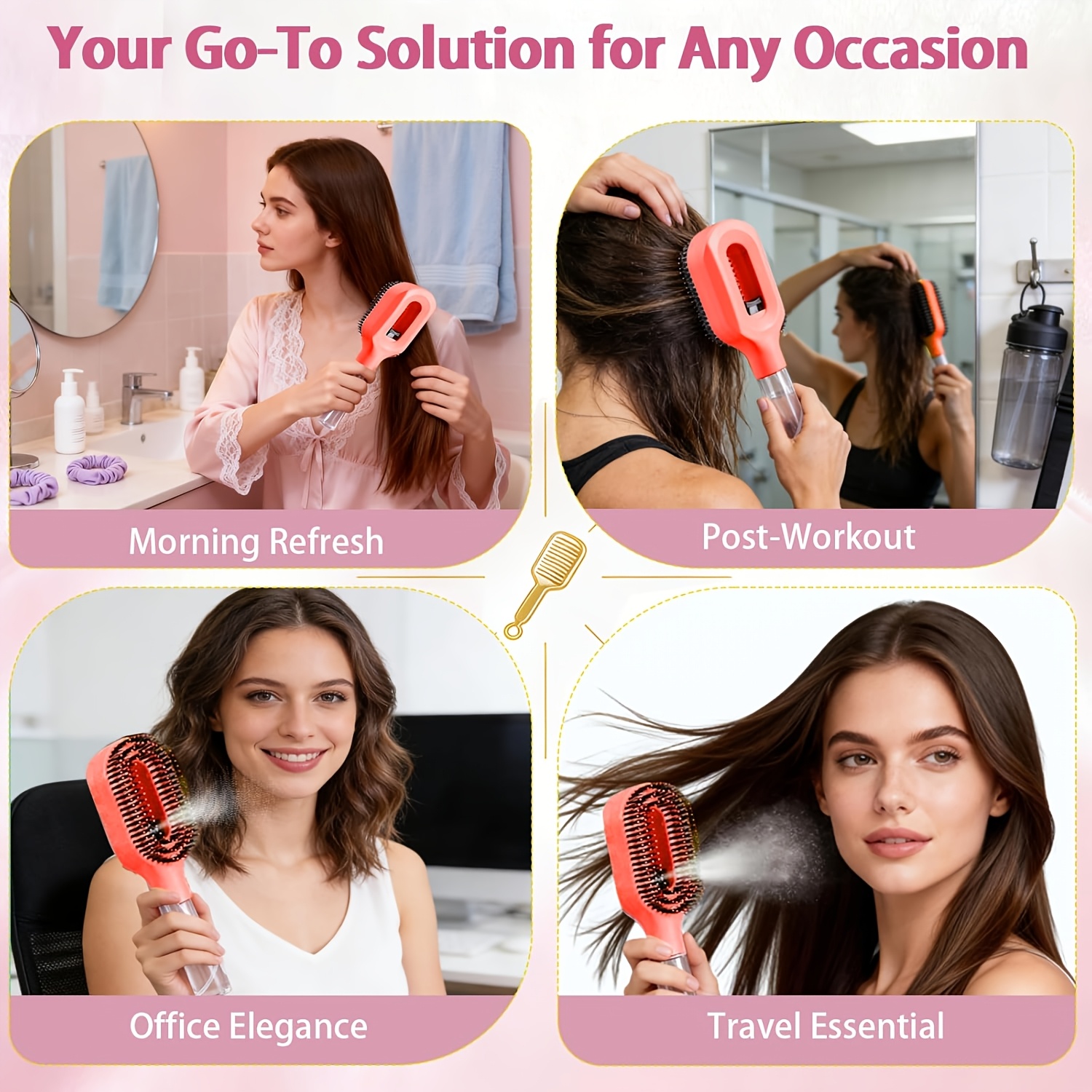 dual purpose hairbrush featuring a mister spray bottle for styling a creative tool for applying mist and brushing for   wet and dry hair   with   free nylon bristles a handy water reservoir and   design Product details 3