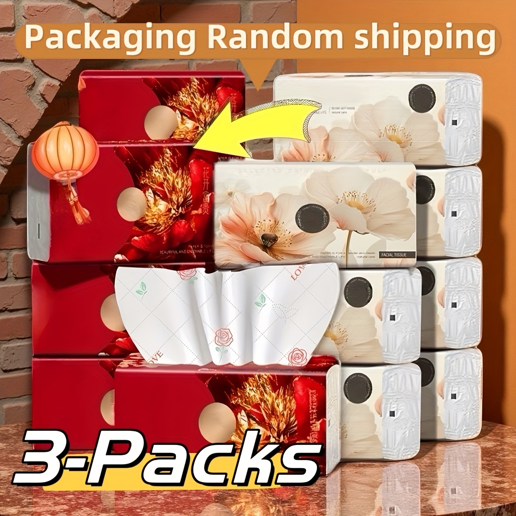 Image of 3packs Each 360 Sheets, Total 1080 Sheets -layer Facial Tissues - , Thickened And Absorbent, Floral And Heart Designs, Perfect For Home, Office, School And Cafeteria Use