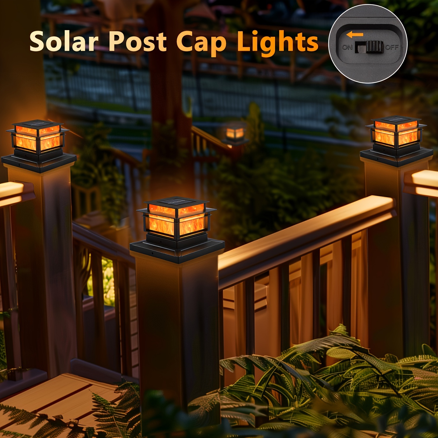 6-Pack Solar Column Cover Lights, Outdoor LED Color-Changing Solar Fence and Deck Floodlights for Garden, Porch, Patio, and Stairs