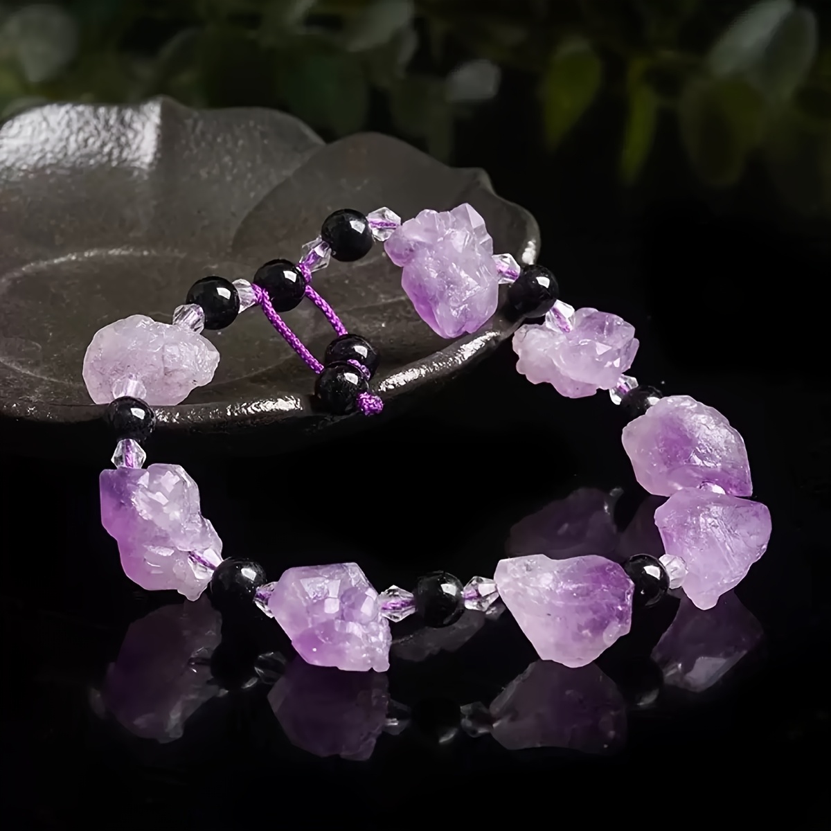 Natural Amethyst Bracelet, Unique Irregular Raw Stone