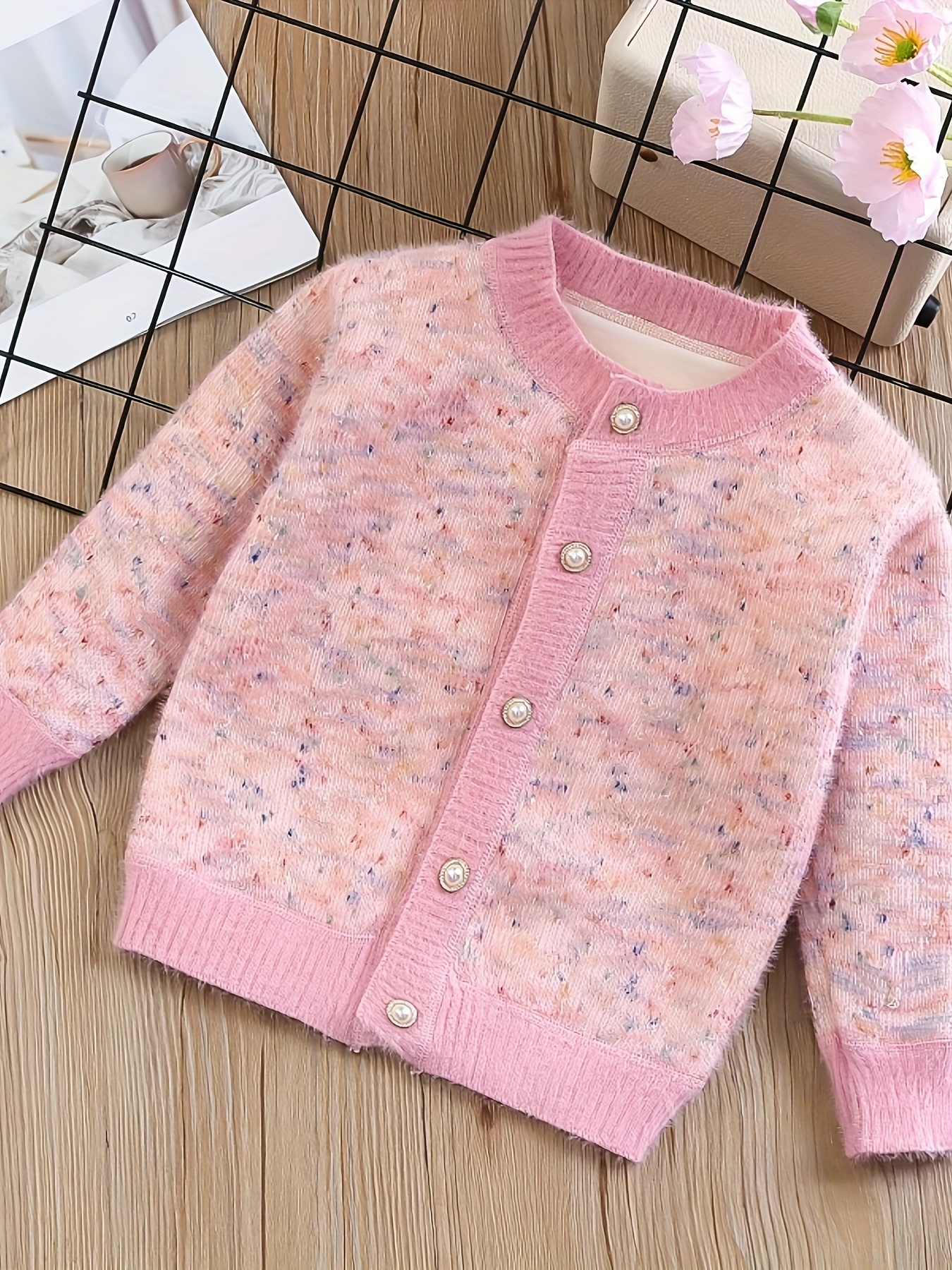 Girls' Cardigan Fleece Beaded Button All-Match
