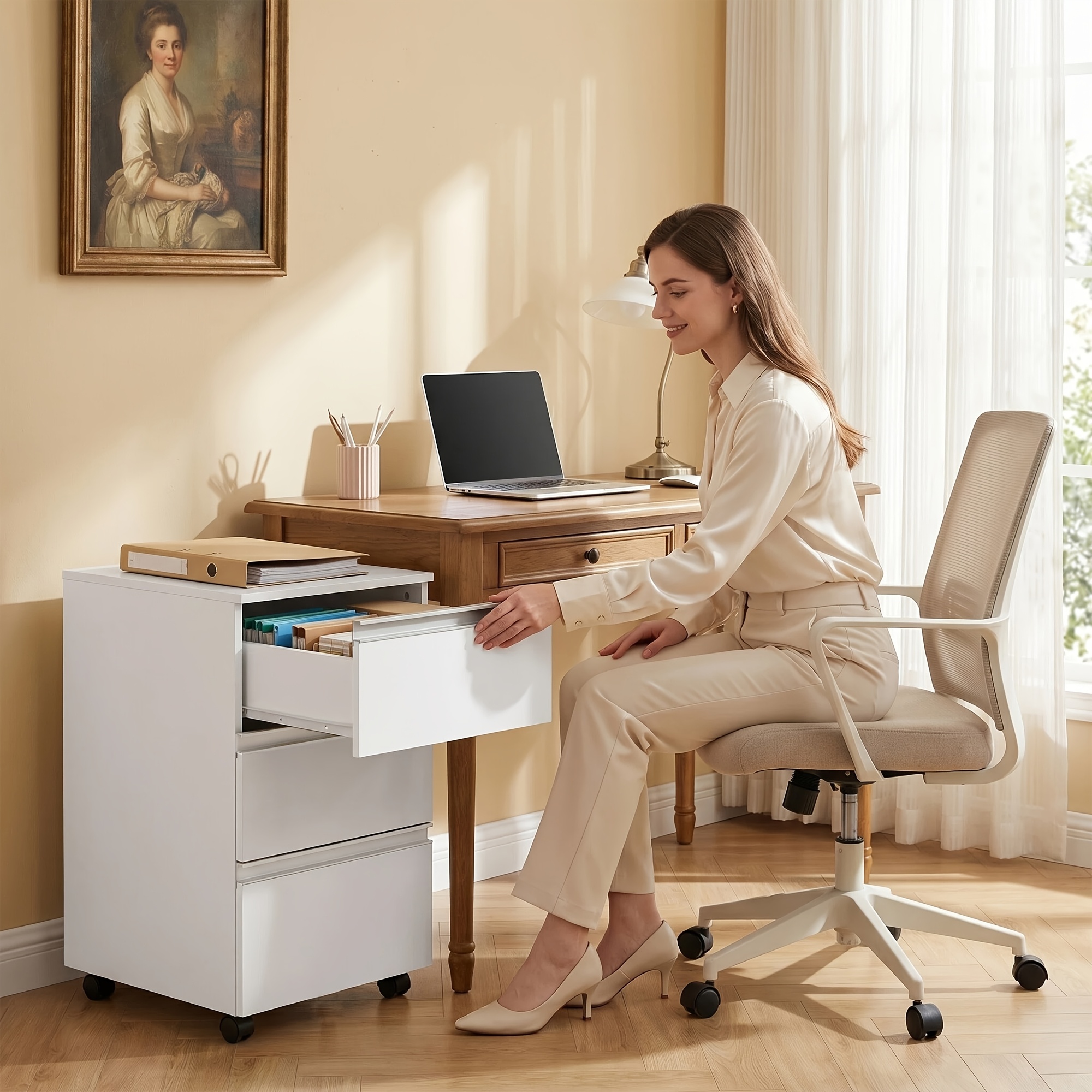 Three-tier Mobile Filing Cabinet, Create A Versatile Storage Solution , Fits Under A Desk Or A Bed, White