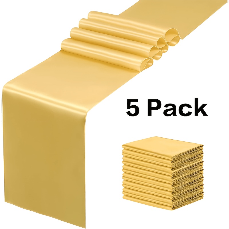 TEMU 5pcs Satin Table Runner Set, 12x108 Inches Long, Smooth And Glossy, Suitable For Wedding Table Decorations At Birthday Parties, Buffets,