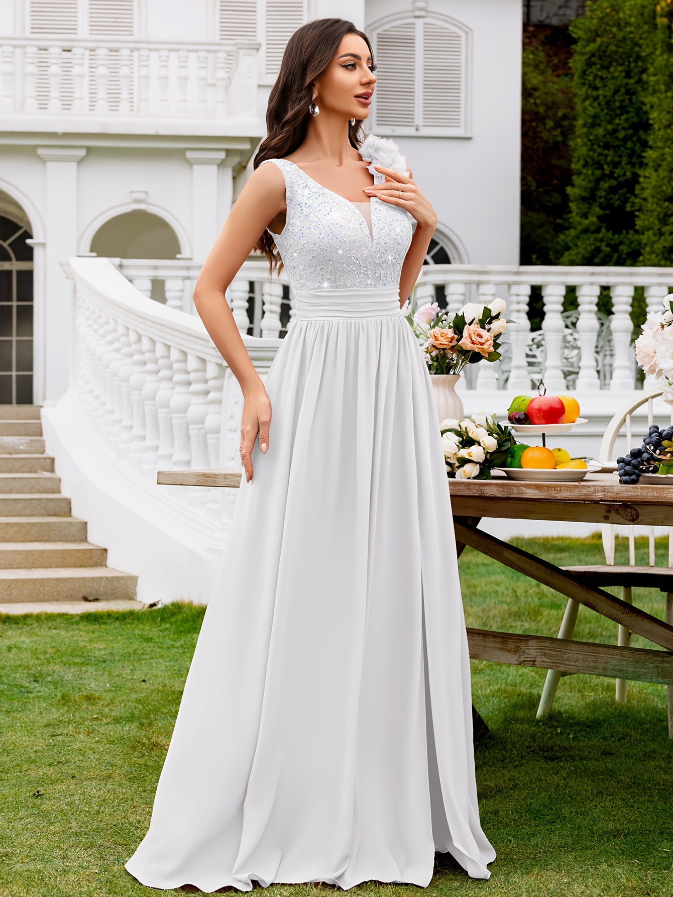 sleeveless lace bridesmaid dresses Elegant A-line Sleeveless V-Neck Ruffle Chiffon Lace Bridesmaid Dresse –  27dress main image 0