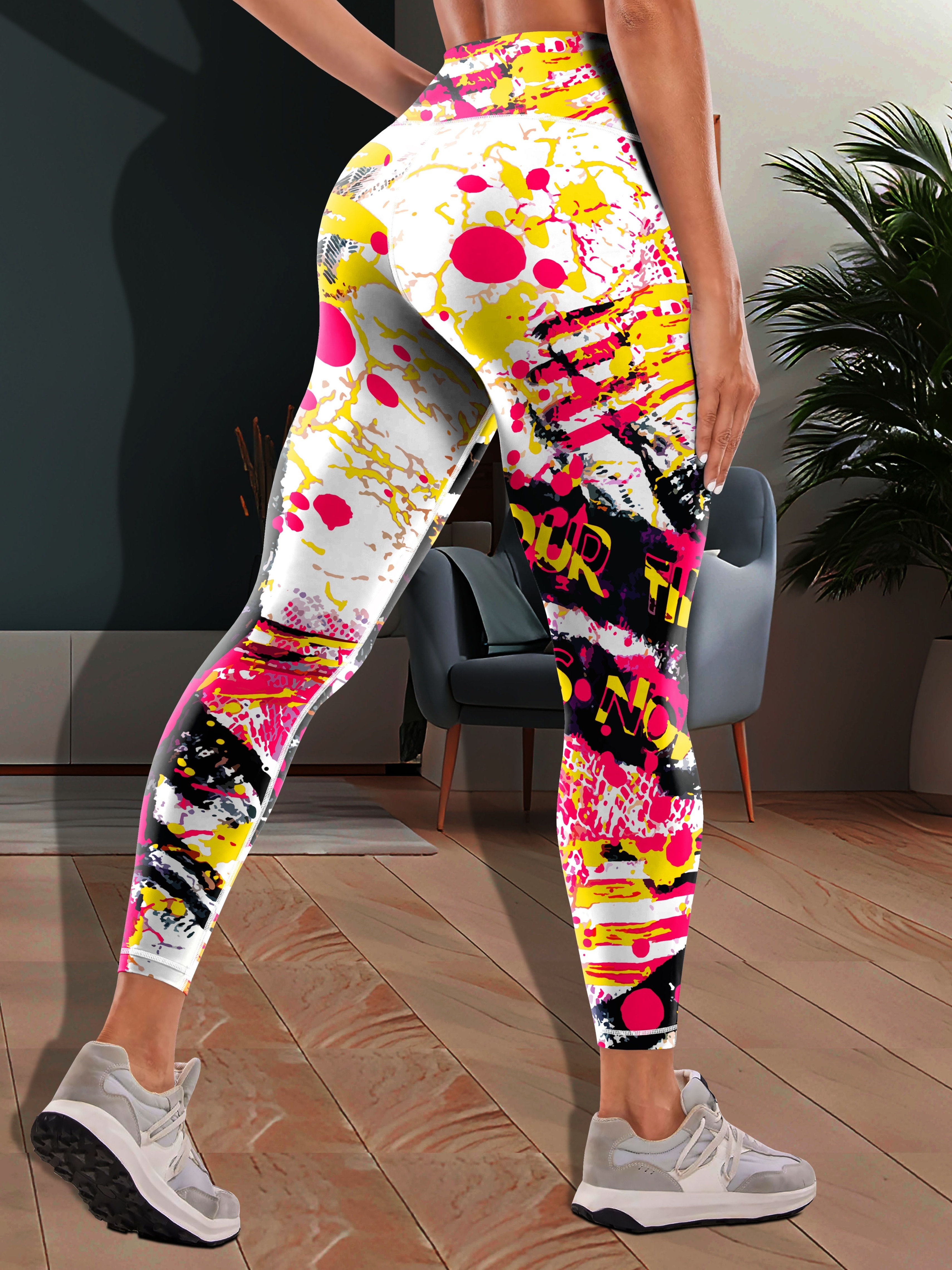 Colorful Graffiti Print Yoga Leggings High Stretch Runing - Temu