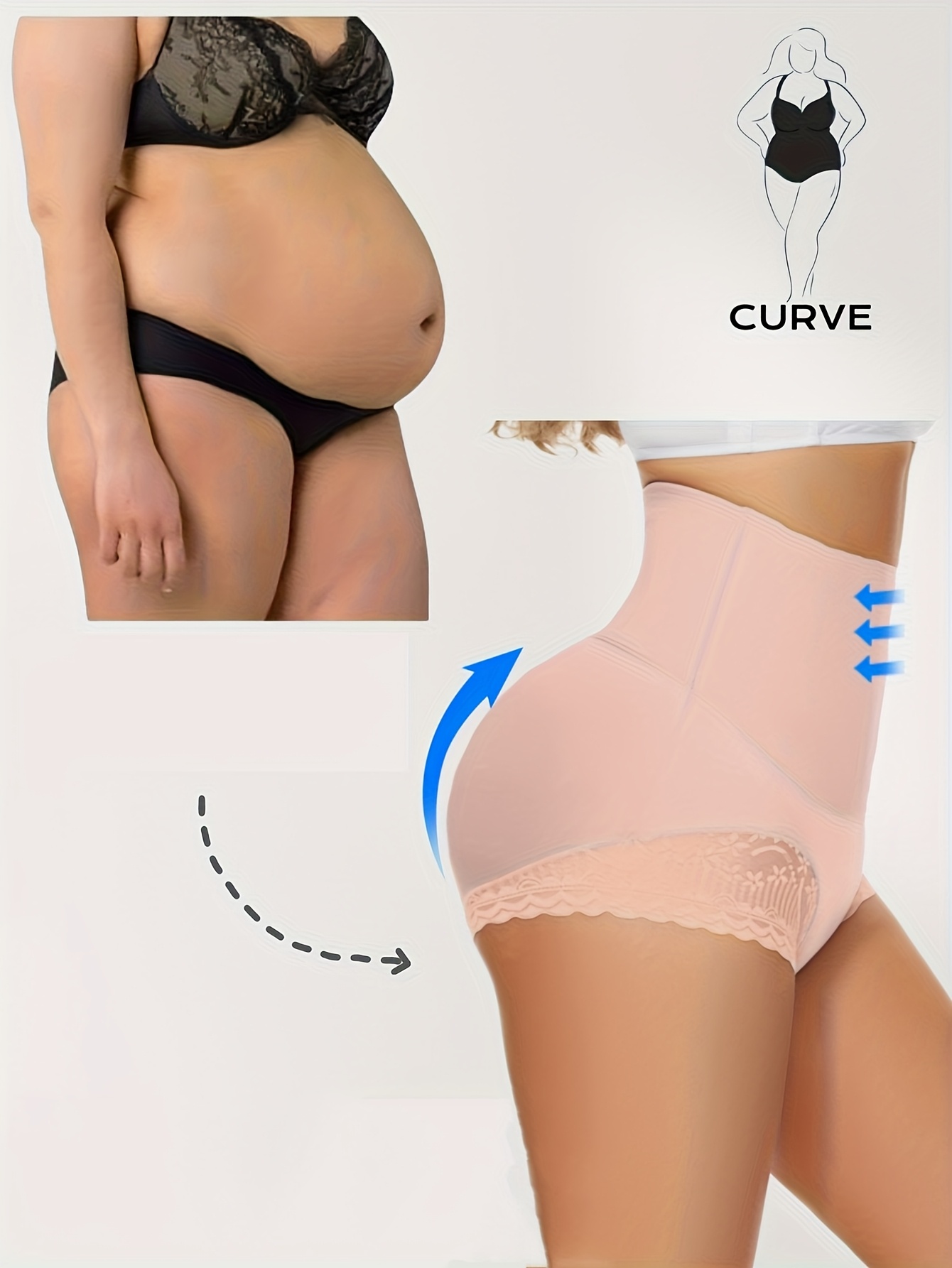Women's Plus Size High Waist Shapewear Panties - Soft, Comfortable Nylon Blend with Lace Detail, Breathable & Elastic Tummy Control, Elegant Solid Color Briefs