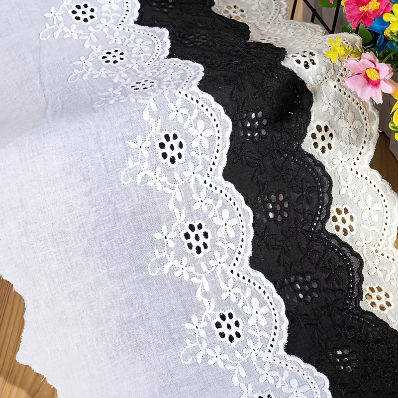 

Elegant Cotton Lace Trim With Hollow Plum Blossom Design - 1 Yard, Perfect For Diy Sewing & Crafts, Available In Black Or White