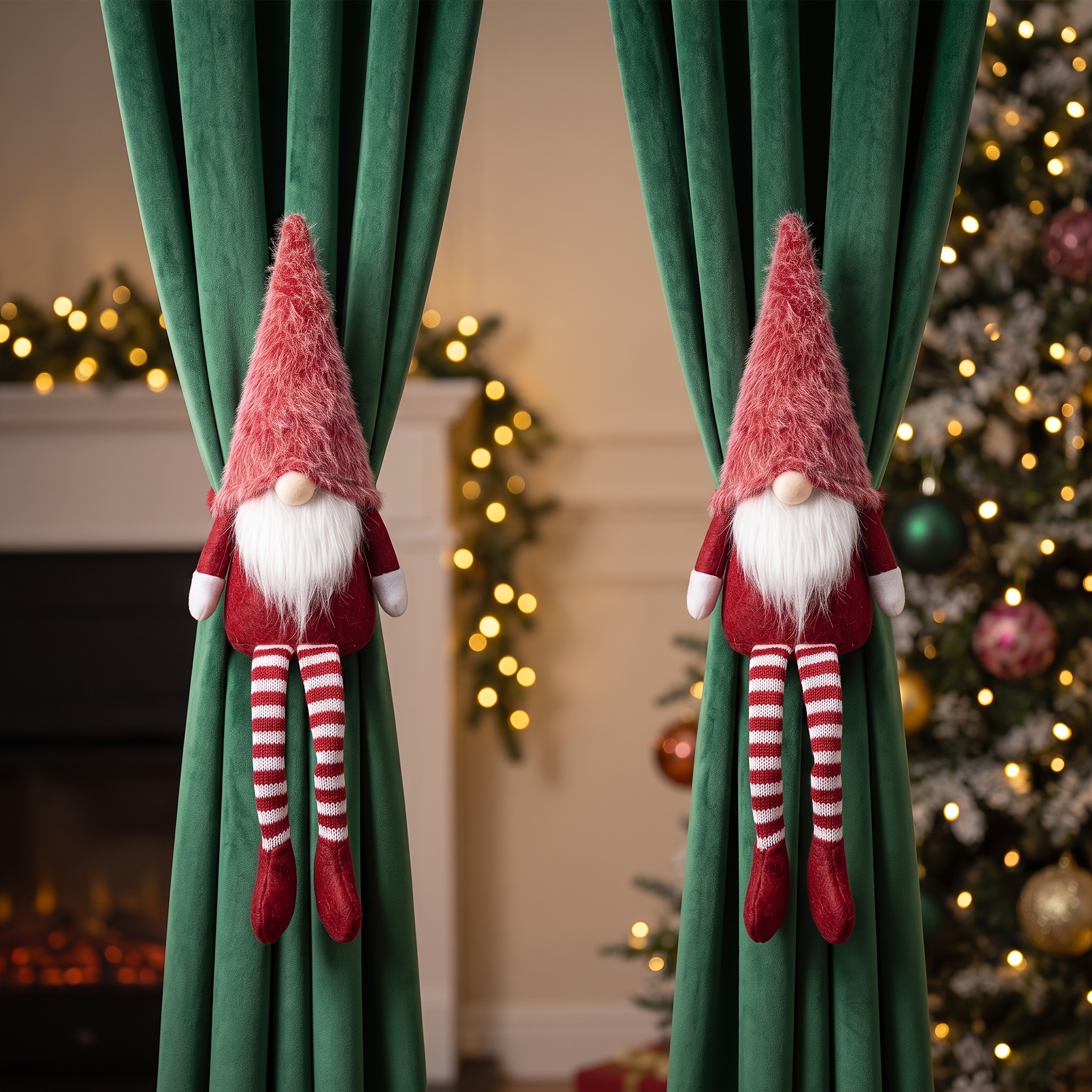TEMU 2 Christmas Holiday Decorations, Nordic Style Faceless For Man Curtain Hooks, Suitable For Party Decorations And Window Display, Christmas