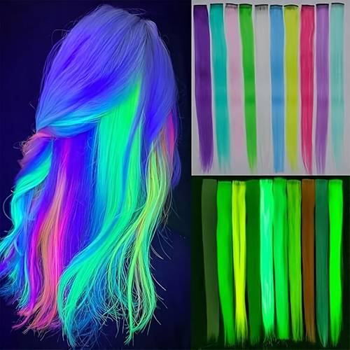 10pcs luminous clip in hair extensions colorful synthetic hair accessories for women clip in st ight hair extensions 50cm shiny hair clips sparkling hair accessories suitable for parties holiday gifts