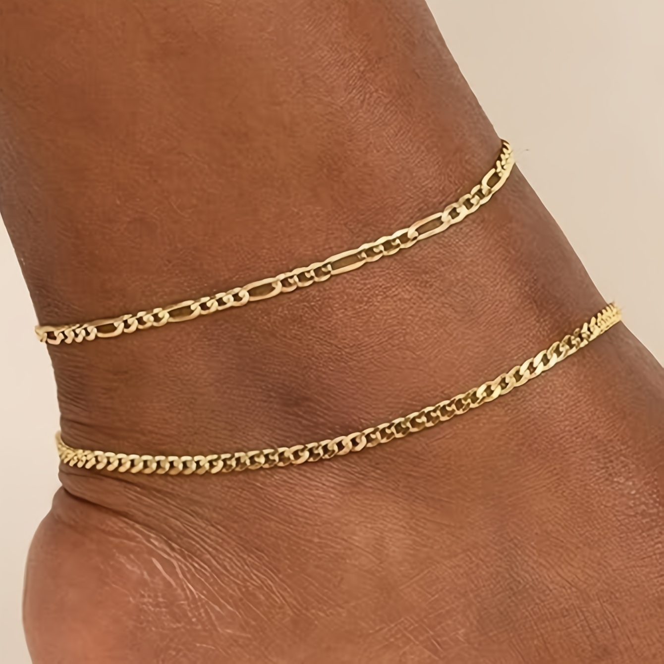 Image of A Set Of 2 Fashionable Minimalist Women's Anklets, Summer Beach Chain Vacation Accessories