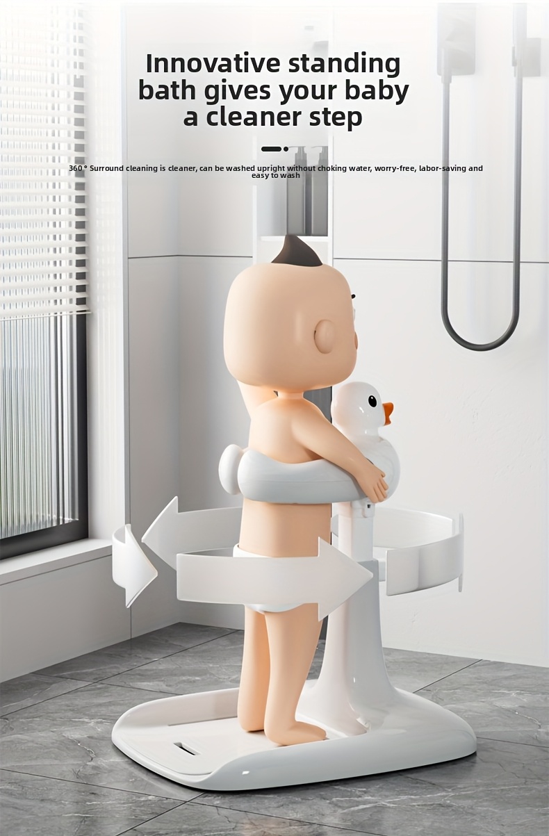 Adjustable and Foldable Bath Stand with Anti-Slip Base, Duck Design, PP Material for Ages 3 to 6 - Safety Bathtime Helper for